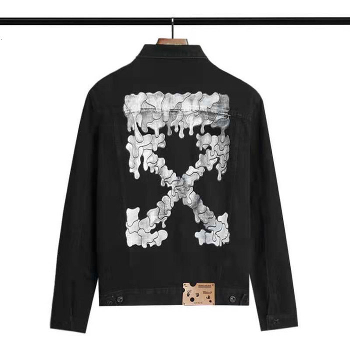 

Jackets Off Dissoe White Denim Ow Back Drop Loose High Street Coat Jacket Couple Men's and Women's Same Style, Black;brown