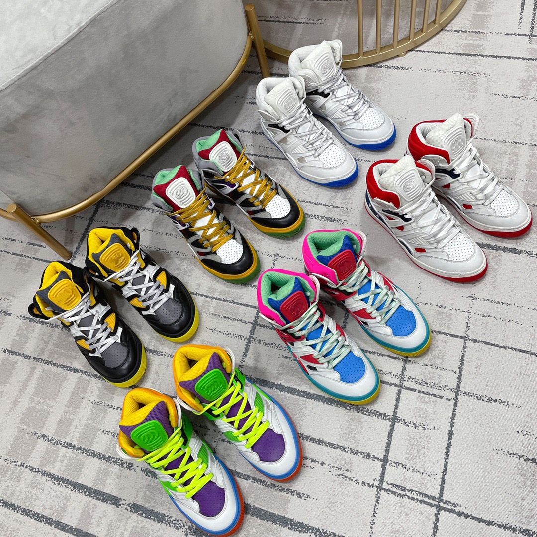 

new Luxury Designer Women Men Shoes Basket High-top Sneakers Contrast Color Ankle Mesh Thickening Sport Shoe Fashion Comfortable A5 Top Quality With Box Size 35-45, Grey