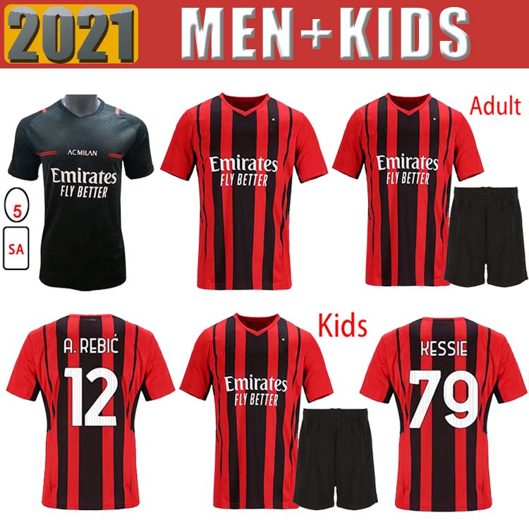 

21  AC Milan Soccer Jerseys IBRAHIMOVIC 2021 KESSIE R.LEAO THEO MANDZUKIC REBIC Football Shirt DONNARUMMA Goalkeeper Jersey TONALI men + kids kit, Home ac0041