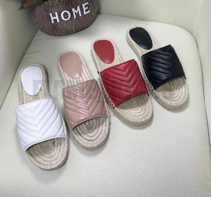 

Women Leather Espadrille Slippers Sandal Slide High Quality Real Cord Platform Double Hardware Outdoor Beach Slides WITH BOX, Black