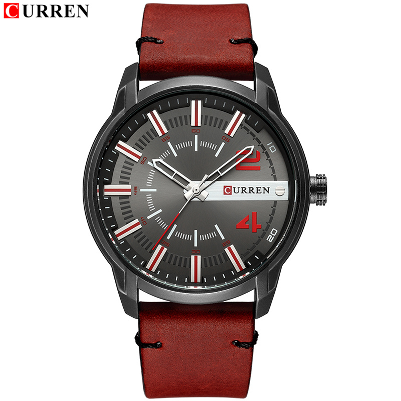 

CURREN Top Brand Watch Men Luxury Fashion Quartz Wrist Watches Male Sports Leather Waterproof Analog Clock Relogio Masculino 210517, Black red