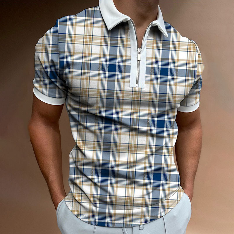 

polo man shirt cotton T shirt Polos summer Golf performance lapel Poloshirt mens print pattern short sleeve tops Plaid printing plus size Casual shirts, 11