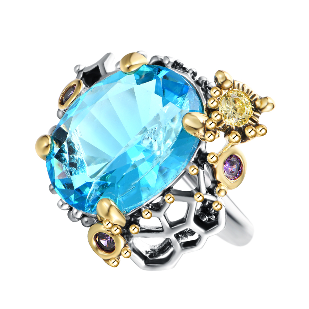 

Beautiful Blue Cubic Zircon Ring Silver-2 Tone Plating Charming Jewellery Women's Fashion Jewelry Large Rings