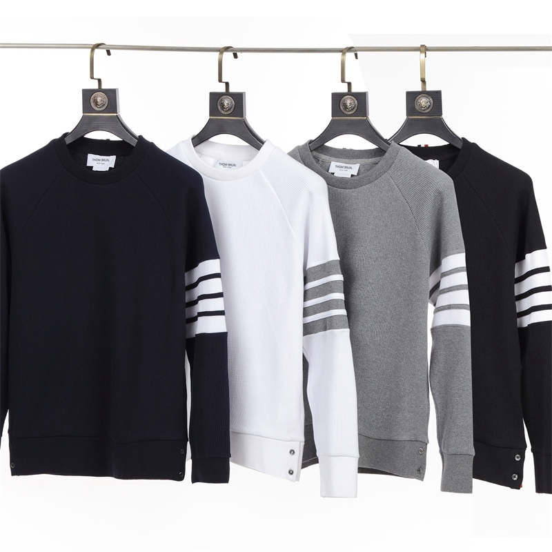 

Fashion brand TB autumn waffle round neck sweater Korean casual yarn dyed four bars, Black