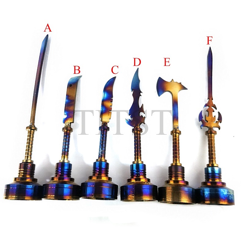 

TITST Smoking GR2 14&18mm Burnt Titanium Carb Cap with Colorful Sword Knife Axe Wax Dab Carving Tool for Dabbing