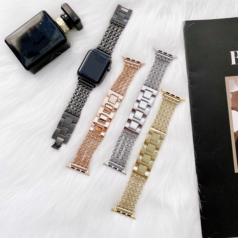 

Bracelet Strap For Apple Watch band 6 38mm 5 se 4 iwatch 3 Series straps Chains loop 42 40 44 mm Link Chain Wristband bling shiny stainless steel Luxurious Women Metal