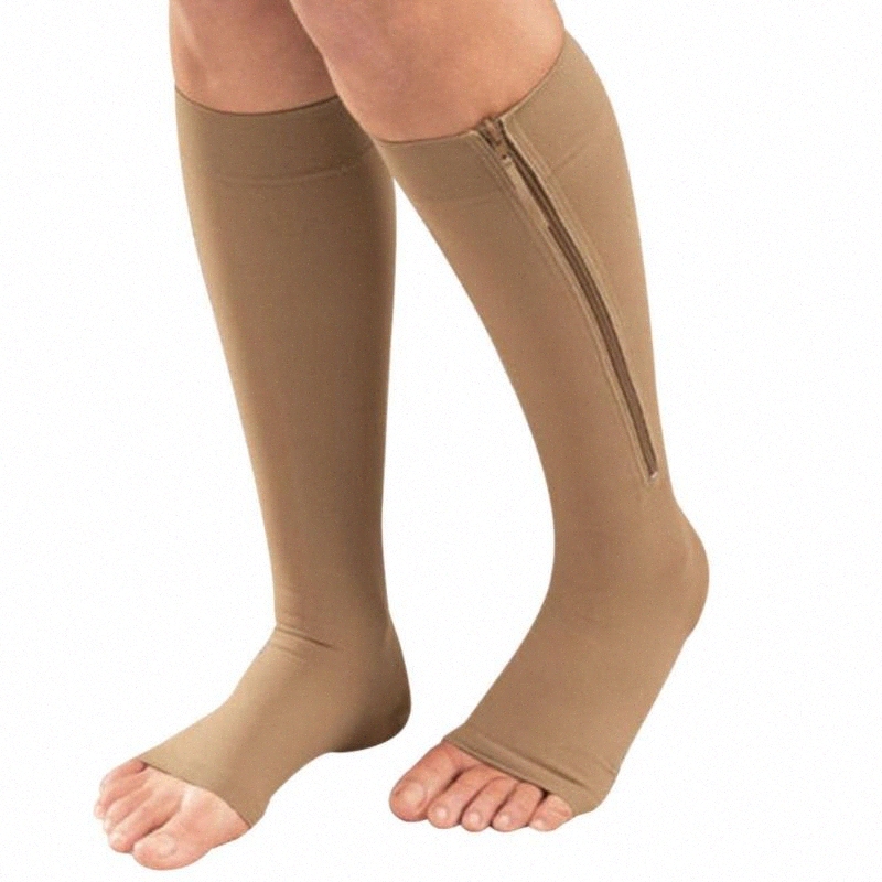 

Women Zipper Compression Socks Comfortable Zip Leg Support Knee Sox Open Toe Sock S/M/XL 12 v9ub#, Black 40cm