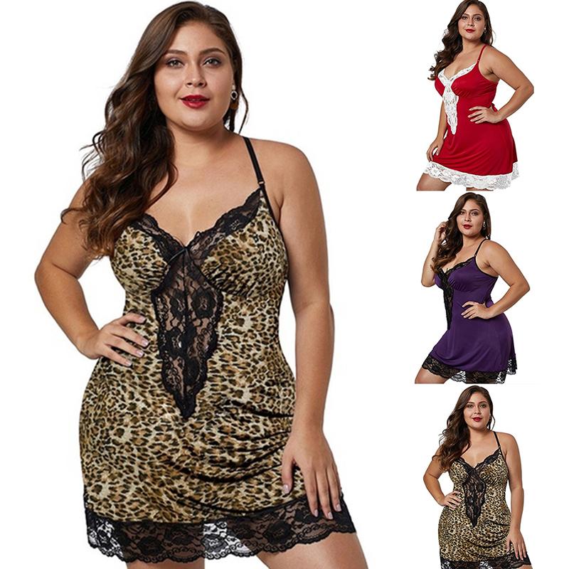

Women's Sleepwear Sexy V-neck Women Lingerie Night Dress Sleeveless Ladies Satin Nightgown Plus Size XL-5XL Lace Nightwear Lingeries, Black;red