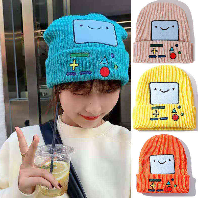 Adventure Time Chapeaux dessin animé épaissis en tricot BONNET BONNETES FEMMES Men Hiver chapeau laine Hip Hop Unisexe Caps Couleur solide chaud