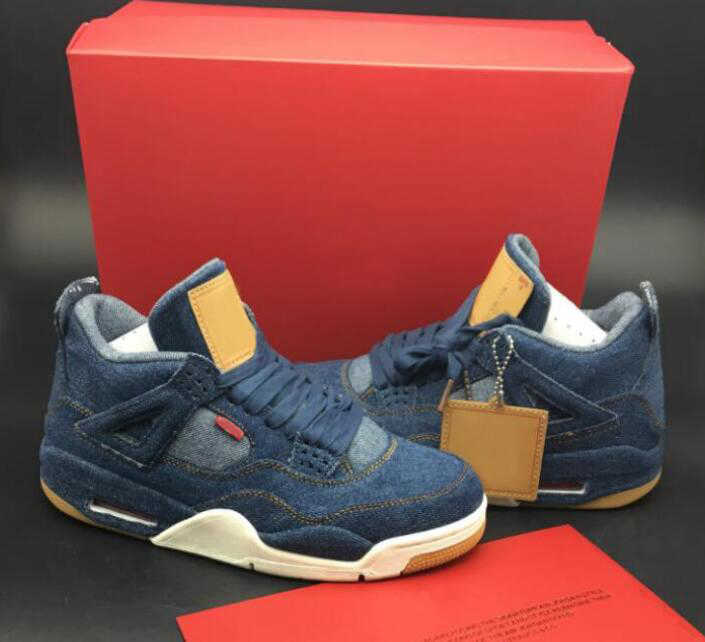 

High Quality 4 Denim Travis Blue Black White Denim Basketball Shoes Men 4s Blue Jeans Sports Sneakers With Box Size us7-13, #3