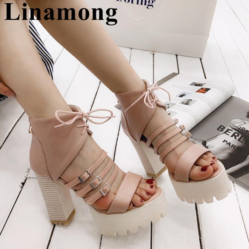 

Summer Est Platform Square Heel Sexy High And Open Toe Cross-tied Cover Narrow Band Fashion Women Sandals, Black