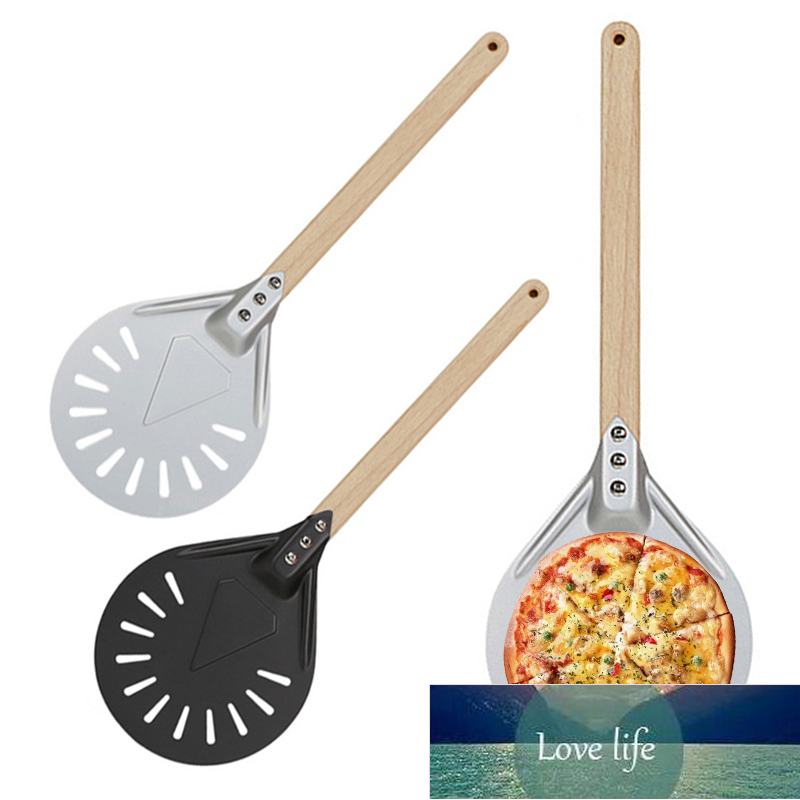 

Pizza Turning small Pizza Peel Paddle Short round Tool Non Slip wooden Handle 7/8/9 inch Perforated Shovel Aluminum