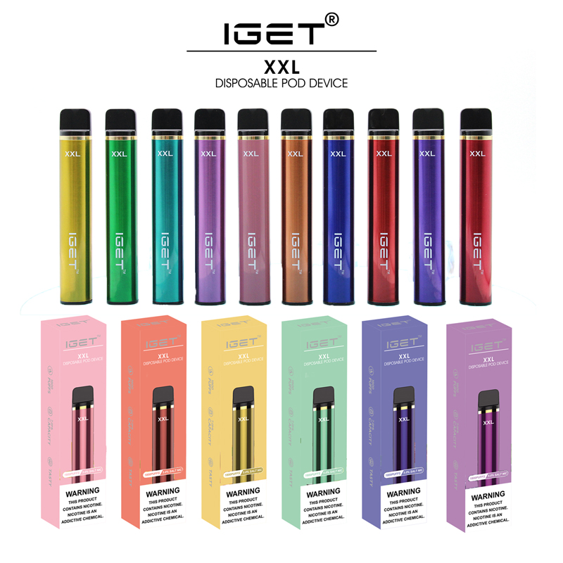 

IGET XXL Original Disposable cigarettes Cigarros Vape Pen PreÃ§o 1800 Puffs 7.0ml 5% Capacidade Livre 950mAh Bateria 26 Color VS Gunnpod Dual