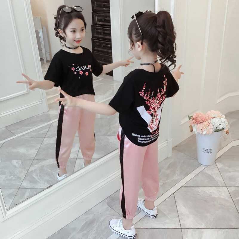

Teenager Girl Clothes Summer Kids Fashion Shirts Tops Floral Pants Two Piece Set Children Suit Girls Outfits 4 5 8 9 10 12 Years P0831, Blue