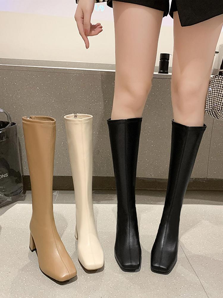 

Boots Flat Platform Boots-Women White Shoes Sexy Thigh High Heels Zipper Clogs 2021 Rubber Stiletto Over-the-Knee