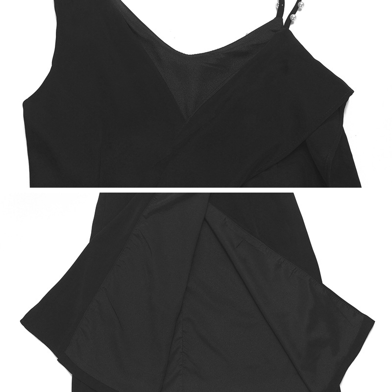 

2021evening womens dresses with v-neck and pearl strap, Black;gray