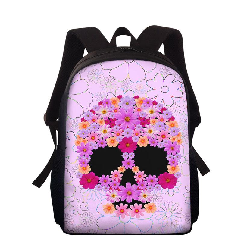 

School Bags Kids Backpack Fashion Flower Skull Pattern Backpacks Mochila Infantil Bag Children Book Student Bagpack, Custom-k