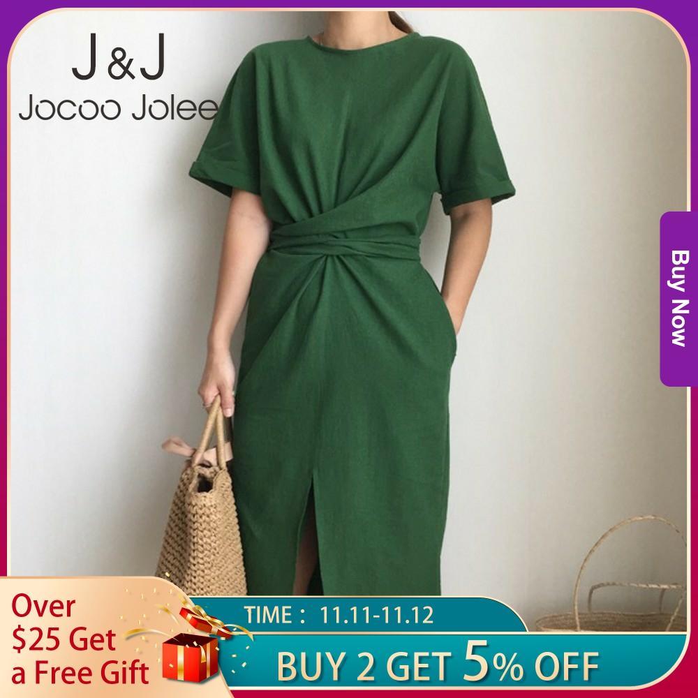 

Women Korean Harajuku Slim Long Dress Summer Short Sleeve Twist Knot Lace Up Sashes Midi Dresses Brief Bandage Dresses 210518, Pink