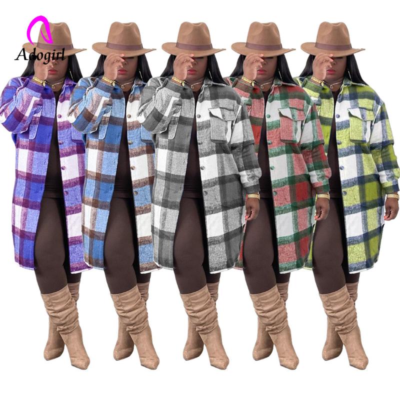 

Women's Jackets Cute Multicolor Plaid Woolen Coat Long-sleeved Street Loose Windbreaker Over-the-knee Double-breasted Winter Jacket, Black;brown