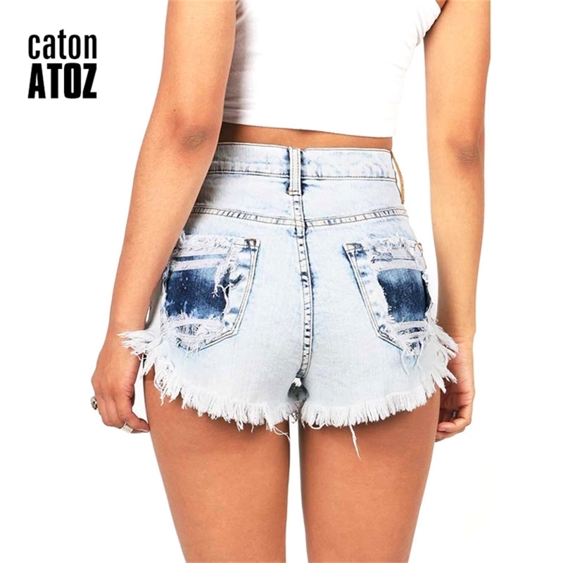 

catonATOZ 2063 Women's Distressed Denim Shorts Fashion Brand Vintage Tassel Ripped Loose High Waist Punk Sexy Short Jeans 210722, As picture