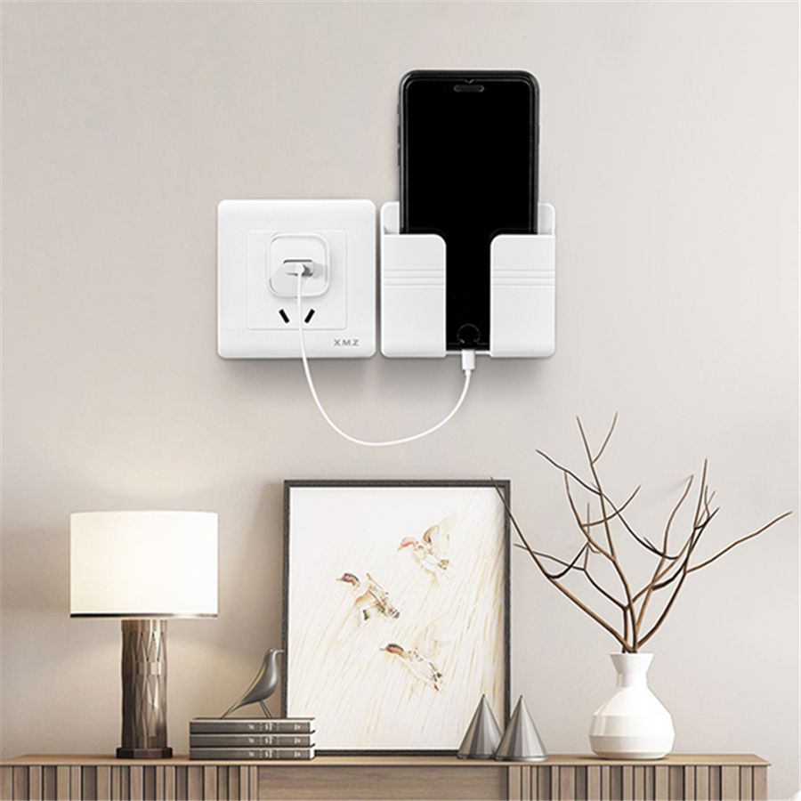 

Mobile Phone Charging Hanging Holder Home Storage Rails Organization Multifunction Wall Plug Bracket Remote Control Mounted Box