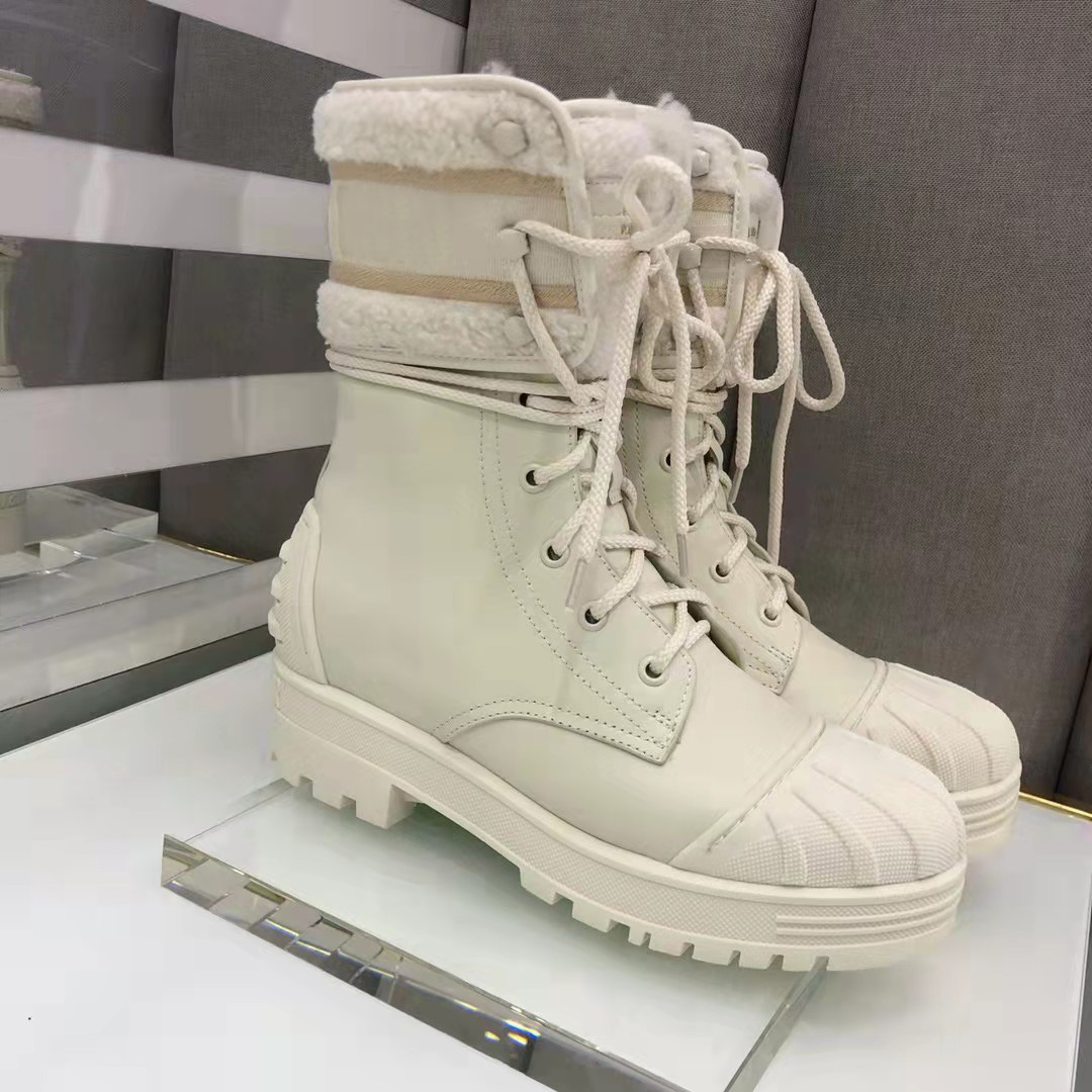 

Fashion Season Shoes Paris D-major Ankle Boots White Calfskin Lambskin Wool, As picture
