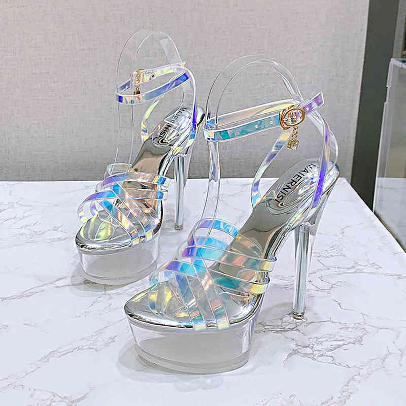 

sandals summer new style korean sweet transparent crystal heel cross strap fish mouth ladies fashion stiletto shoes nobq, Black