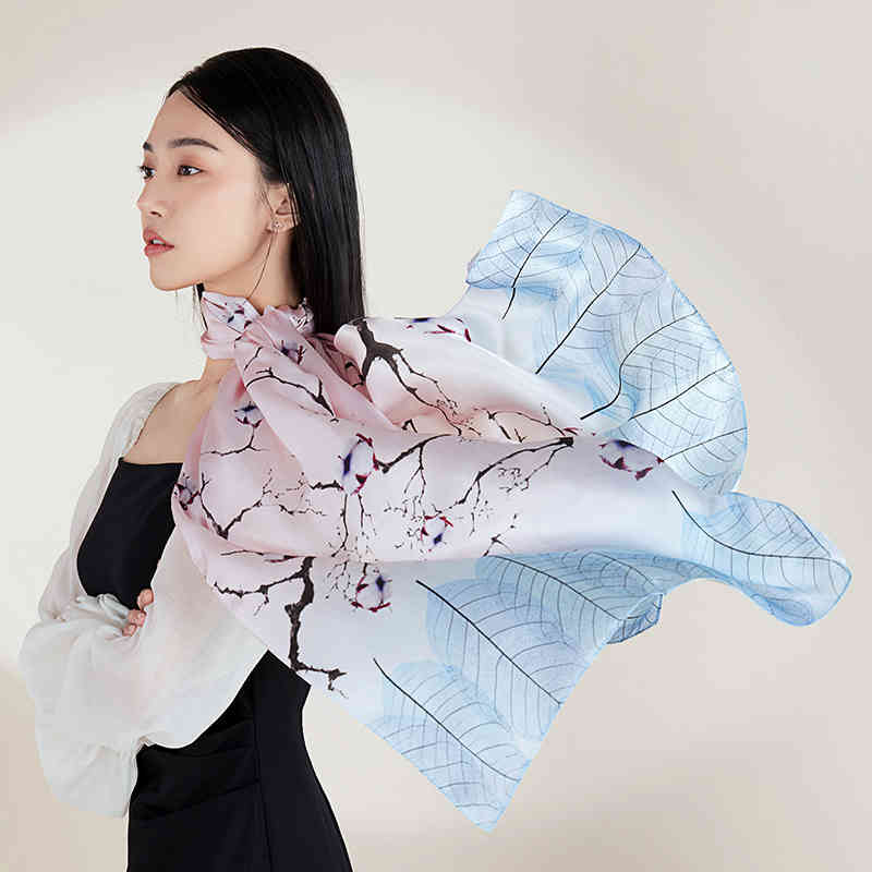 

100% Scarf Women Neckscarf 2021 Print Natural Real Long Headscarf Luxury Hangzhou Silk Shawls Foulard Femme 170*53cm