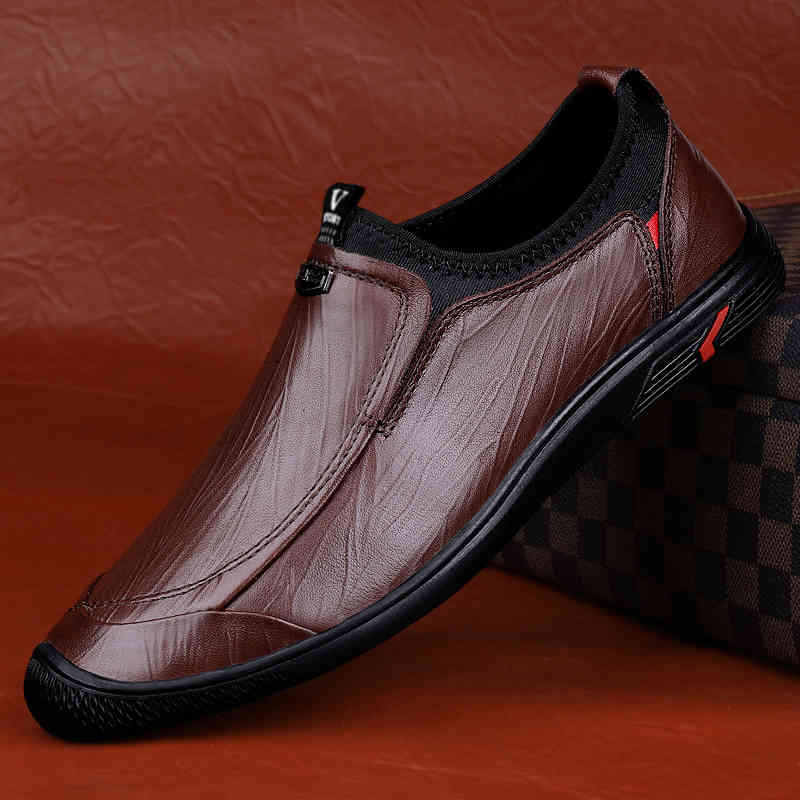 

dress shoes men genuine leather casual loafers fashion flats slip-on breathable moccasins autumn summer drive mens shoe outdoor sn, Black