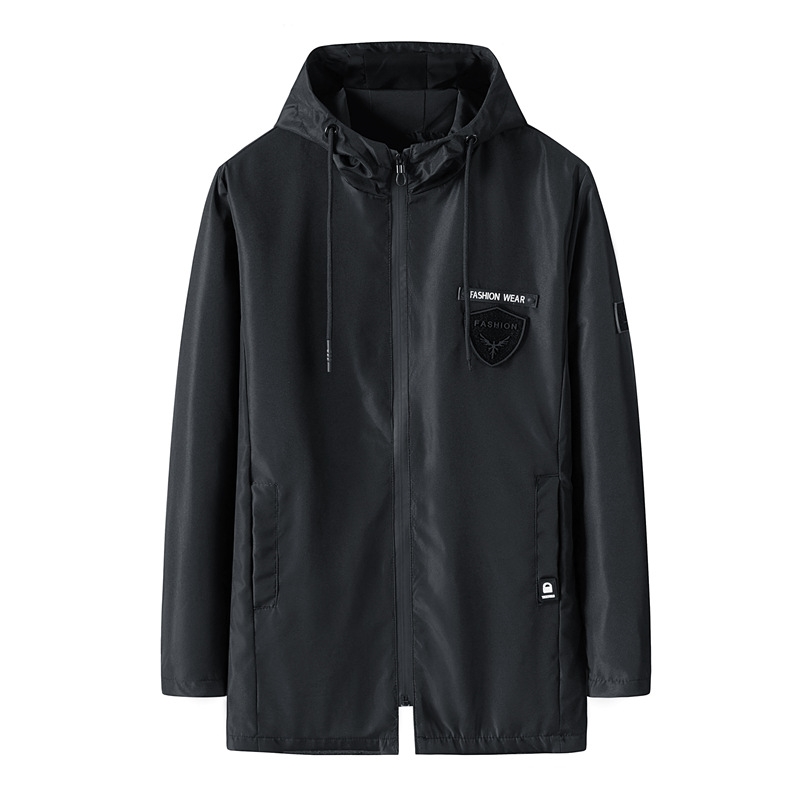 

2021 autumn new mid length casual Korean windbreaker men's jacket, Black