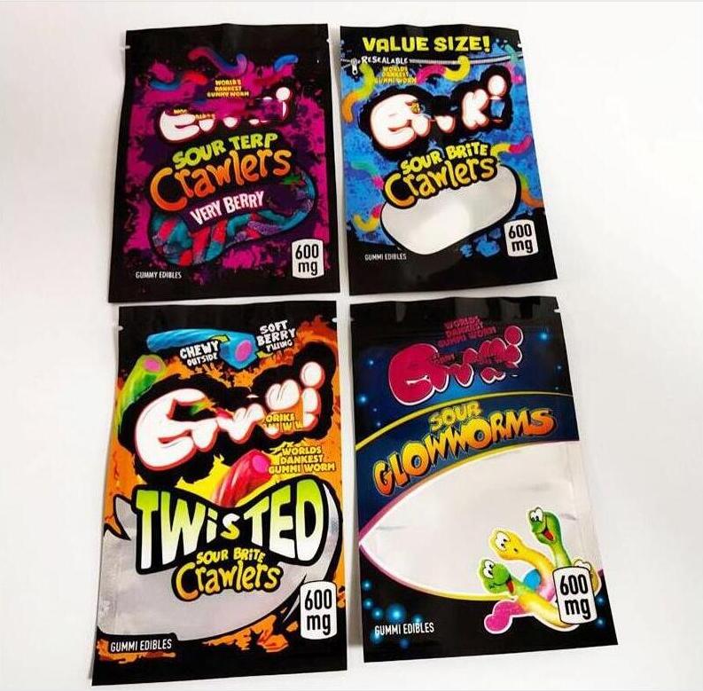 

420 Errlli edibles packaging mylar bags for gummi Sour brite crawlers Package Bag Sou terp Very berry Twist clow worms gum wonk ank edible myla packages