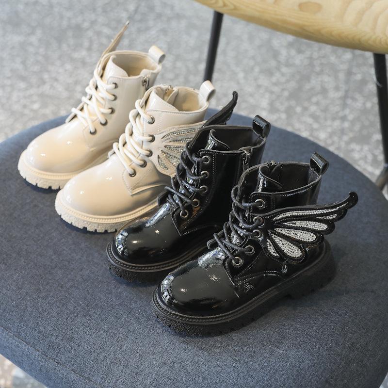 

Boots 2021 Unique And Individual Children Girl With Wings Princess Glitter Kids Girls Platform Leather Shoes E09061, Black