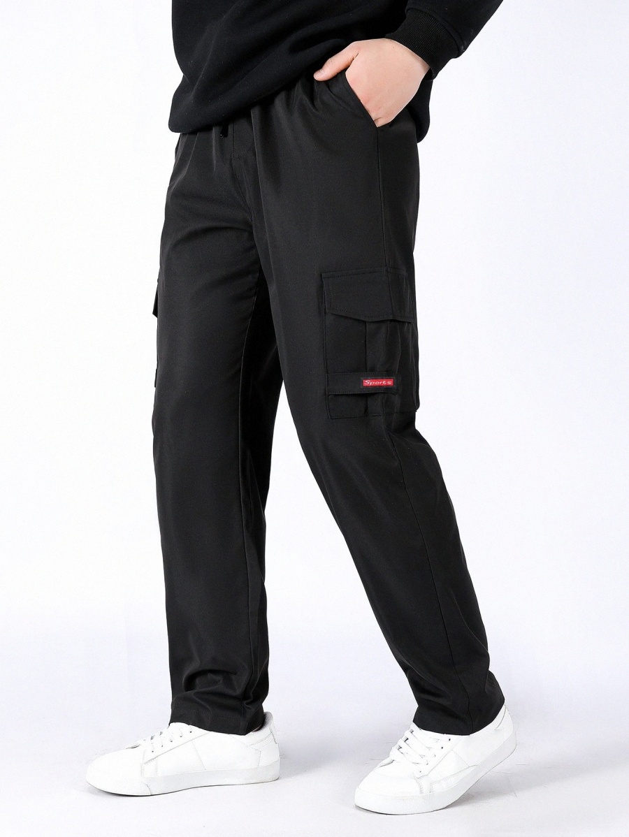 

Men Letter Patched Flap Pocket Cargo Pants o0hT#, Black