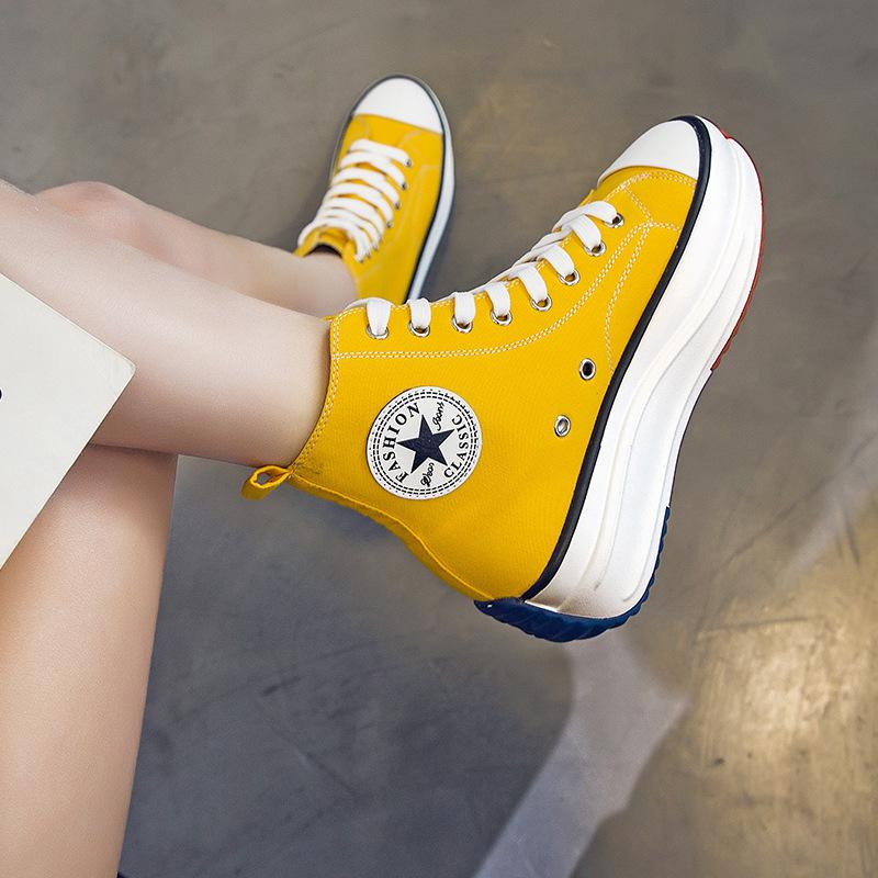 

Canvas Shoes Women Fashion Trainers High Top Sneaker Lady Autumn Female Footwear Breathable Sneakers Platform Dress, Black