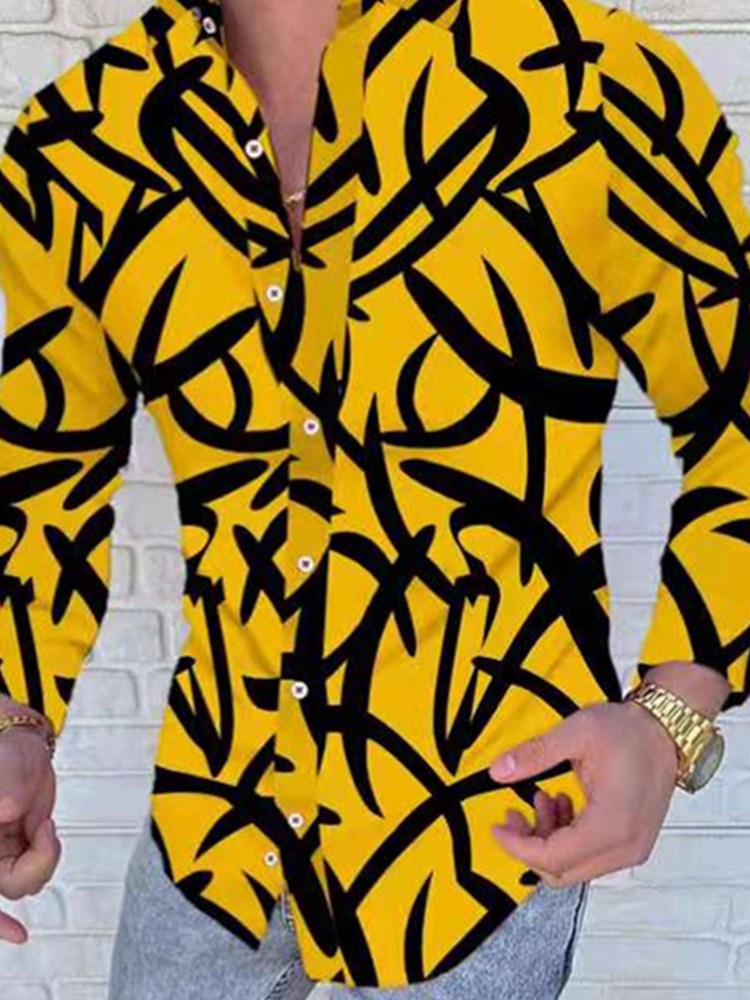 

winter men's cardigan shirt Casual printed long sleeve slim fit Plus Size blusa Tee Top shirts blouse, Yellow