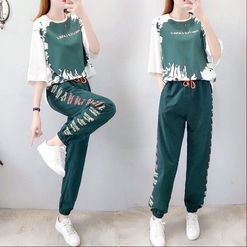 

casual sports 2 pcs women tracksuits set summer o neck fashion short sleeve ankle length pants two piece womens, Gray