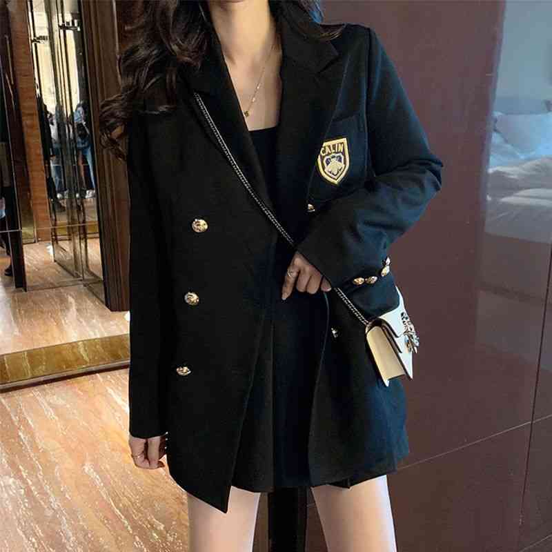 

Women's Jackets Preppy style black distinctive female jacket Autumn Korean harajuku mid-length casual loose high street wear XM0L, 1# shoe box