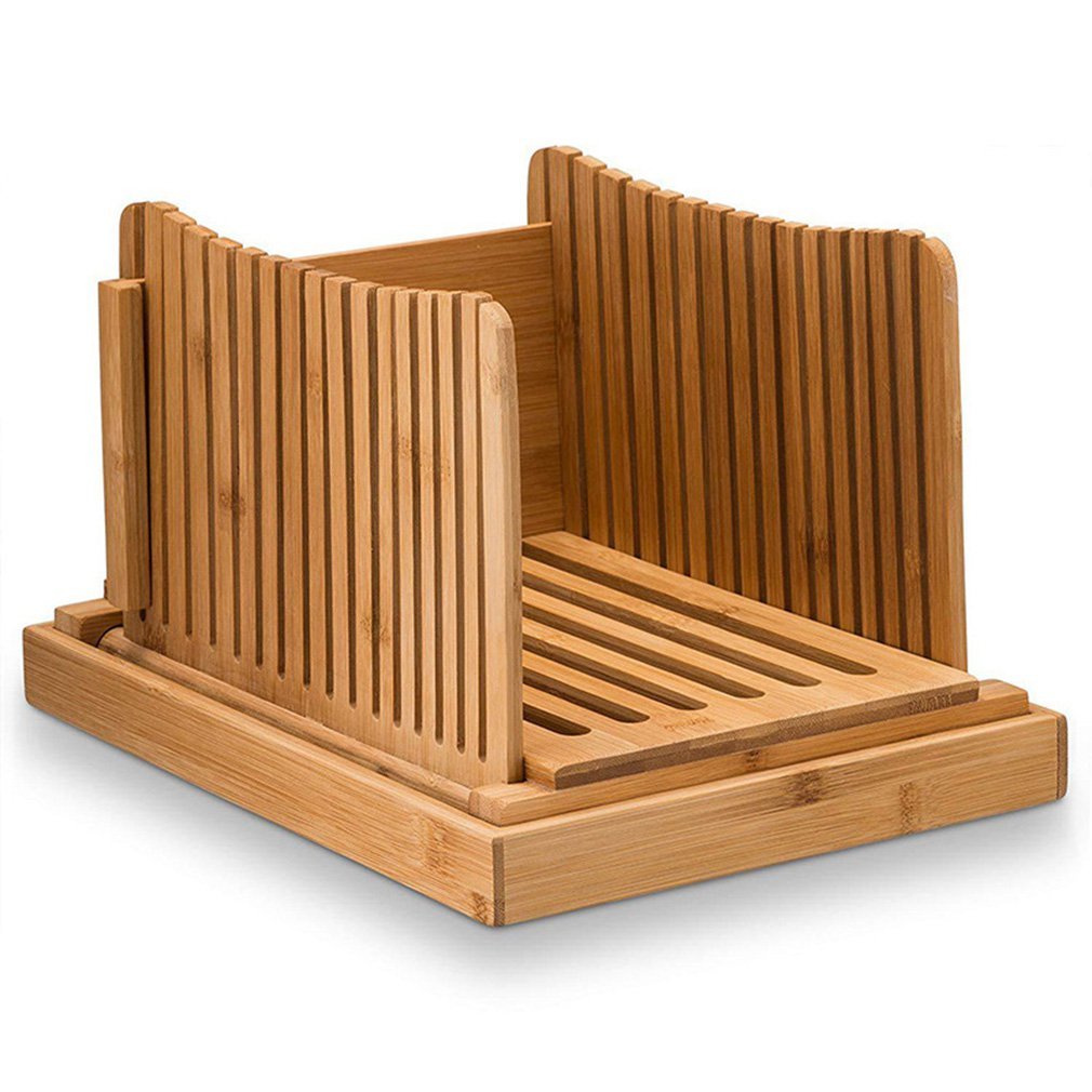 Nature Bamboo Bread Slicer For Homemade Bread Foladable & Compact Toast Cutting Board Guide Adjustable 3-Fat Cutter-image-691909685