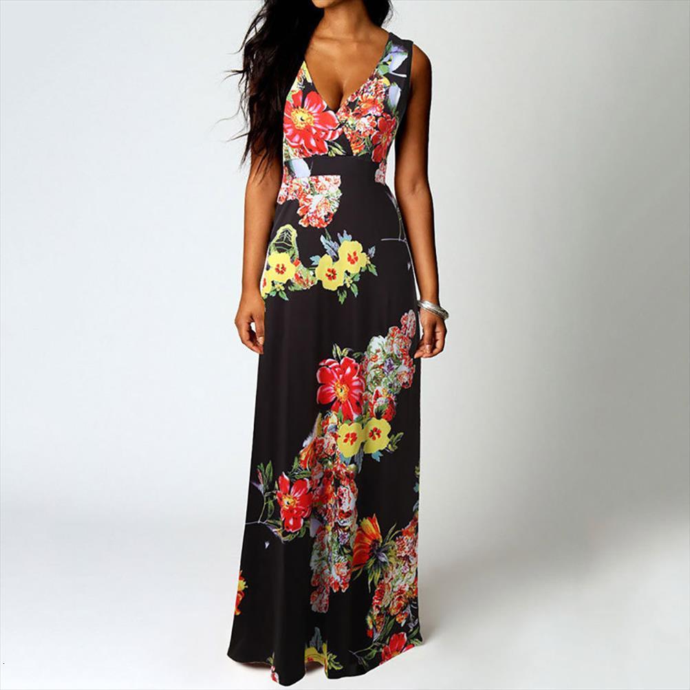 

amp 35 boho maxi womens dress sleeveless summer beach long party floral off shoulder plus size, Black;gray