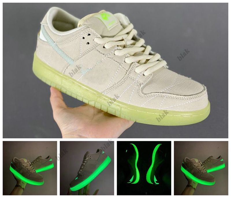 

2021 3M SB Low Mummy Skateboard Shoes Men Women Casual Creamy-White Luminous Tears Skate Board Sneakers With Box EUR size 36-46