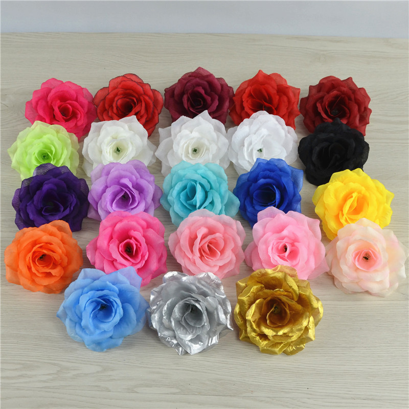 

23 Colors Artificial Flowers 10cm Silk Rose Flower Head Wedding Home Party Decoration Accessories DIY Wreath Gift 50pcs, As the pics showed