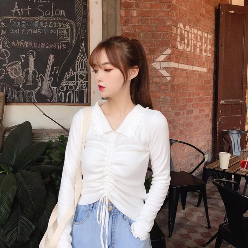 

Women's Sweaters Women Drawstring Sweater Knitted Tops Lapel Long Sleeve Elastic Tight-fitting Bottoming Solid Autumn Clothes, Green