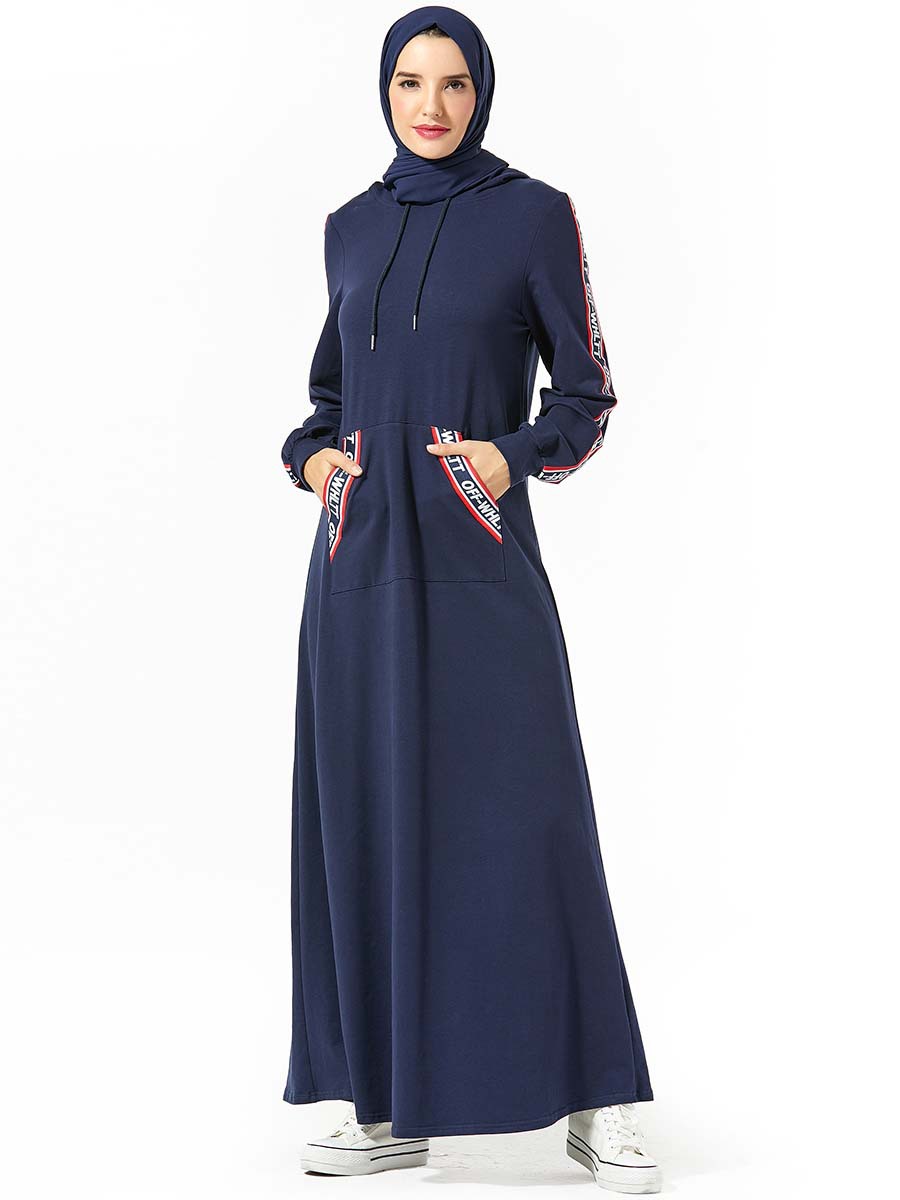 

Dubai Arab Muslim Hooded Trasuit Maxi Dress Women Sports Walk Wear Poet Jogging Long Dress Musluman Casual Islamic Clothing