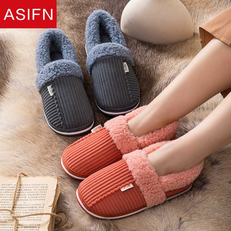 

ASIFN Winter Cotton Slippers with Heels Women Non-slip Warmth Home Indoor Couple Thick-soled Fur Household Men's House Shoes H0827, Red