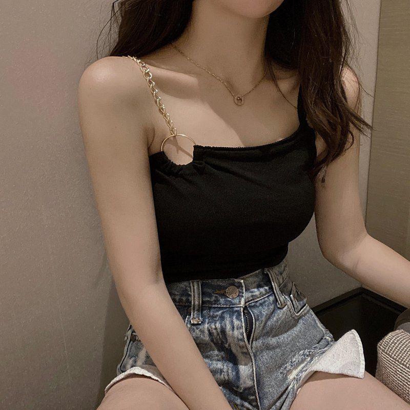 

Women's Tanks & Camis Summer Temperament Vest 2021 Vintage Solid Color Zipper Backless Bottom Slimp Sexy Top, White