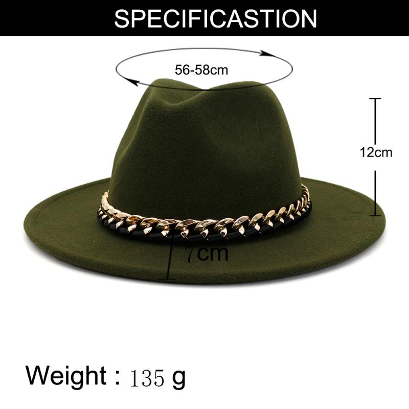 

Wide Brim Hats American European Fedora Caps Imitation Woolen Bowler For Women Men Winter Autumn Vintage Top Jazz Hat With Chain, Blue;gray