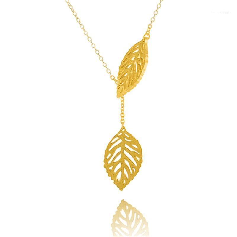 

Chains Hollow Double Nature Leaf Pendant Necklace Kolye Long Chain Charm Lariat Necklaces Women Bridesmaid Jewelry1