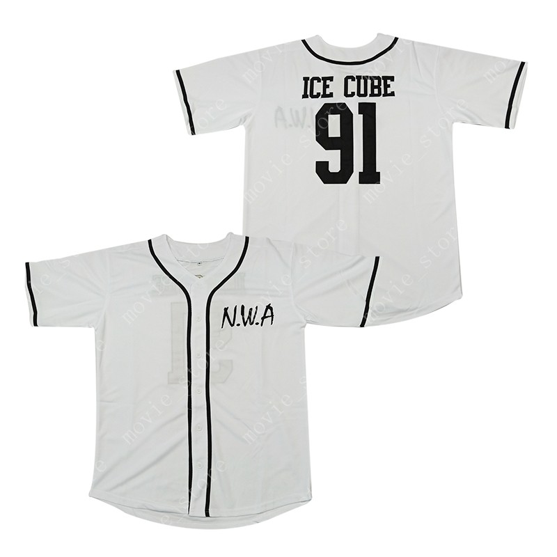 

Men's N.W.A. Ice Cube 91 White Baseball Jersey Stitched