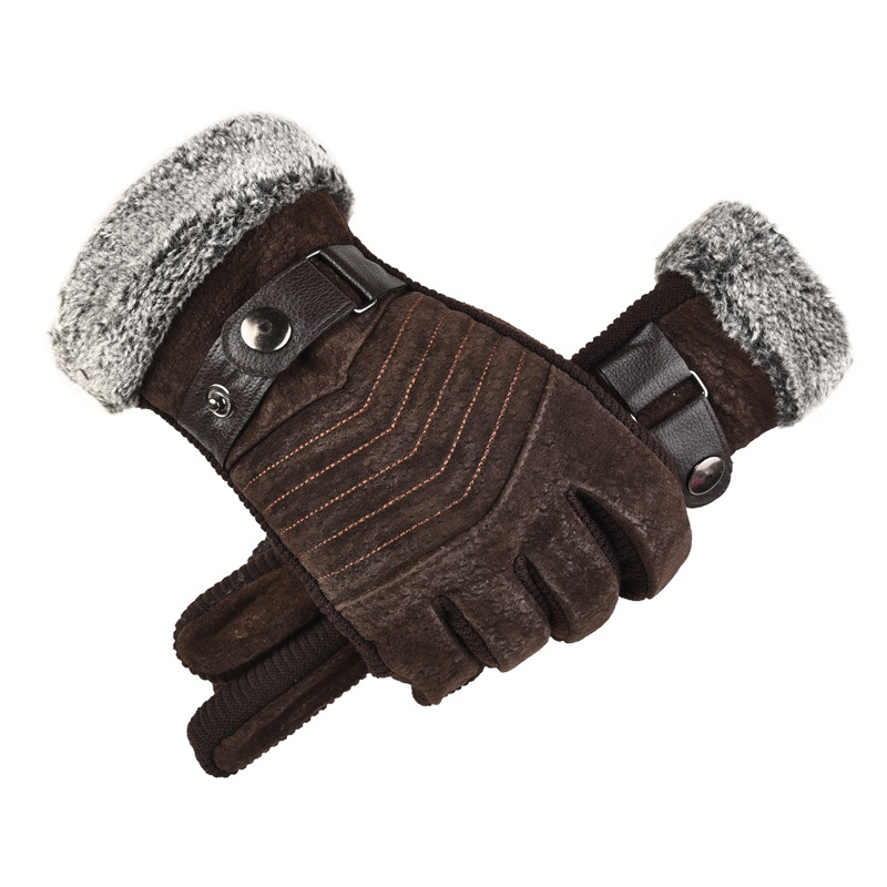 

Winter Cool Design Touch Screen Black Warm Pigskin Driving Gloves for Men Gift