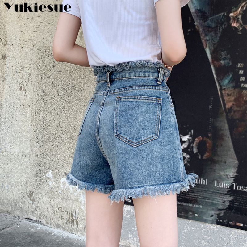 

Summer Shorts Women Sexy Vintage Denim High Waist Solid ripped Short Pants Jeans 's shorts Plus size 210518, Blue